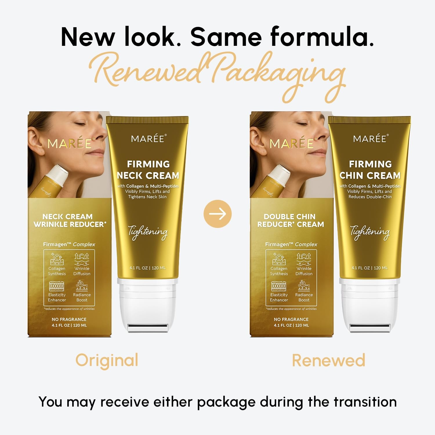 MAREE Neck Cream with Roller – Firming Neck Cream with 3D Collagen & AH-8(Gold)