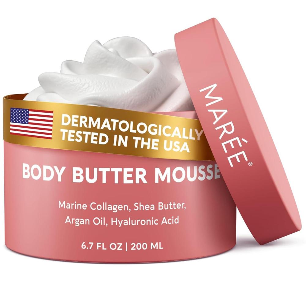MAREE Body Butter Cream – Whipped Body Butter for Women Smell Good – Ayurvedic Skin Care – Body Moisturizer for Dry Skin – Vanilla Shea Butter Cream for Women & Men with Marine Collagen & Argan Oil
