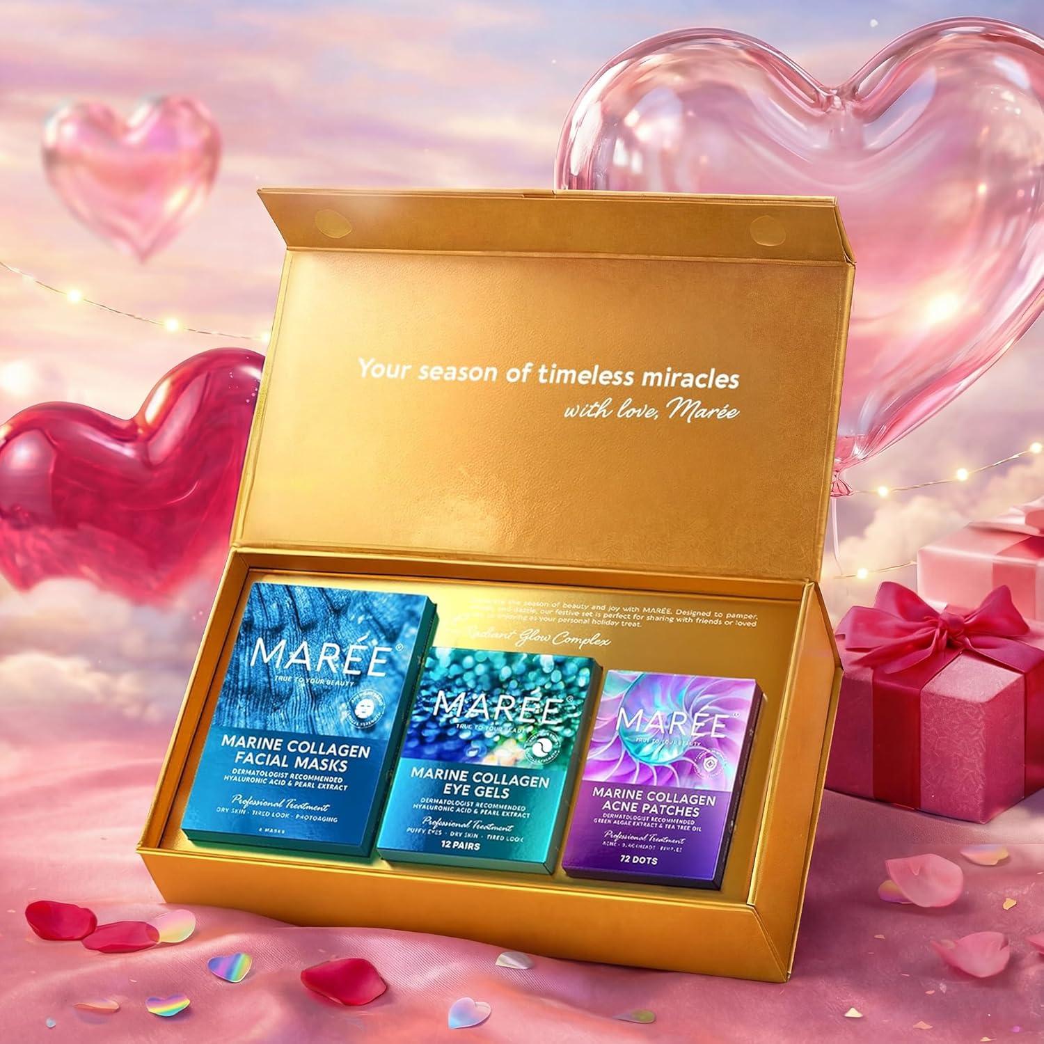 MAREE Valentines Day Gifts for Her – Skincare Gift Box – Under Eye Patches, Collagen Face Mask & Cute Star Pimple Patches – Valentines Gifts for Her, Gift Box for Women, Mom & Self-Care Lovers