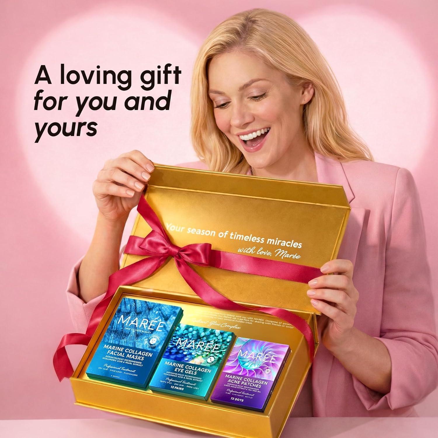 MAREE Valentines Day Gifts for Her – Skincare Gift Box – Under Eye Patches, Collagen Face Mask & Cute Star Pimple Patches – Valentines Gifts for Her, Gift Box for Women, Mom & Self-Care Lovers