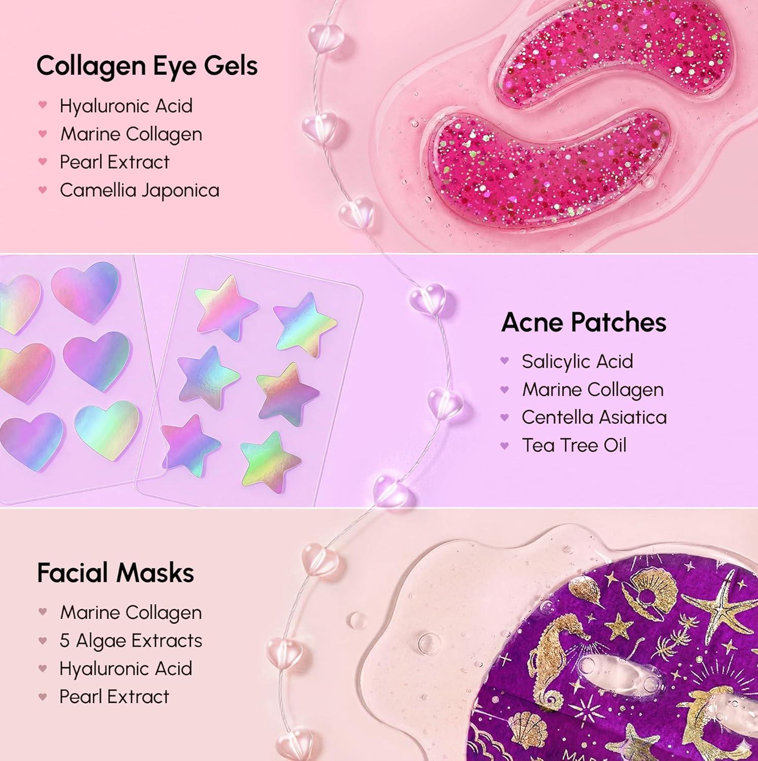 MAREE Valentines Day Gifts for Her – Skincare Gift Box – Under Eye Patches, Collagen Face Mask & Cute Star Pimple Patches – Valentines Gifts for Her, Gift Box for Women, Mom & Self-Care Lovers