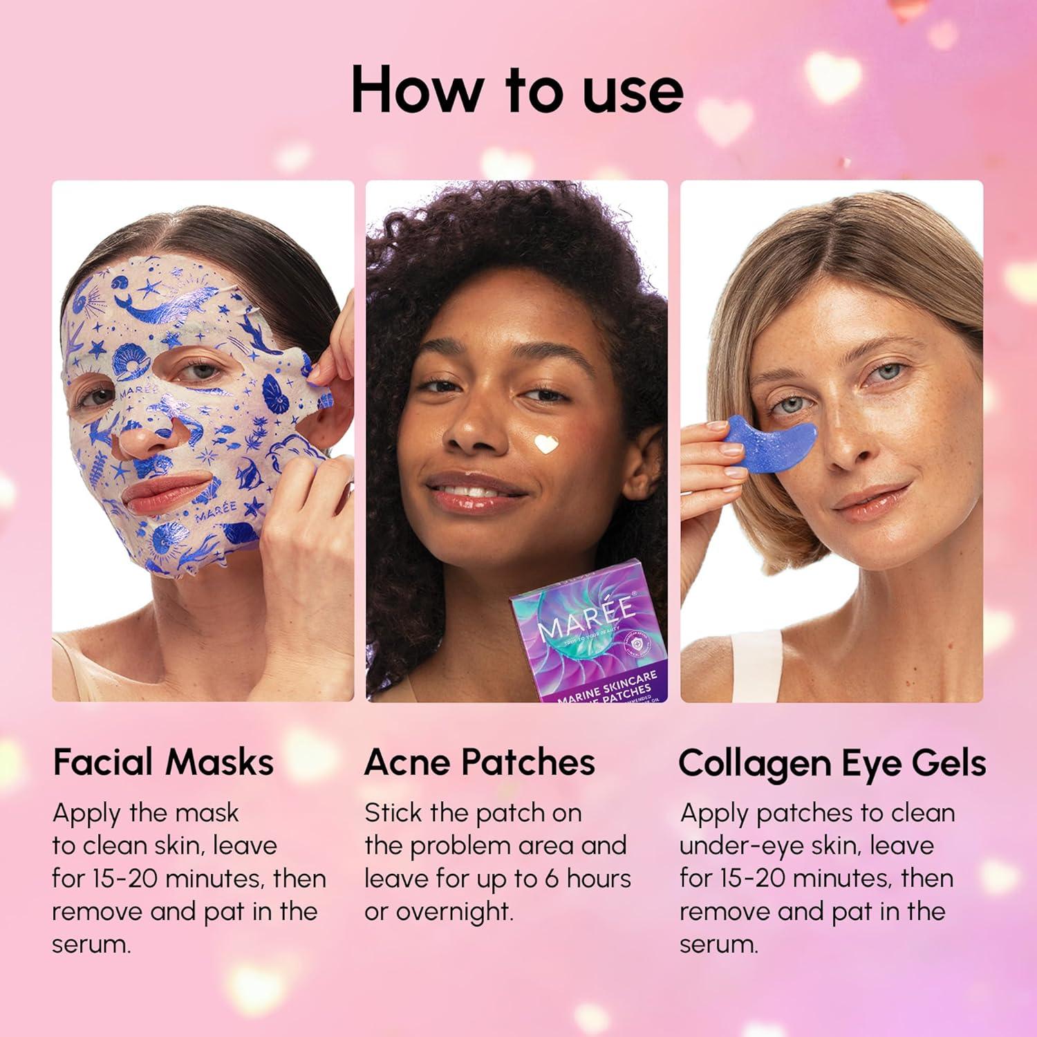 MAREE Valentines Day Gifts for Her – Skincare Gift Box – Under Eye Patches, Collagen Face Mask & Cute Star Pimple Patches – Valentines Gifts for Her, Gift Box for Women, Mom & Self-Care Lovers